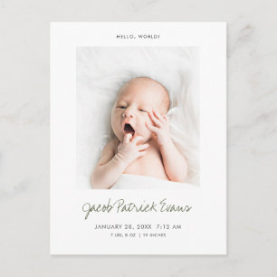 Eenvoudig Modern Aangepaste Foto Nieuwe Baby Geboo Aankondigingskaart