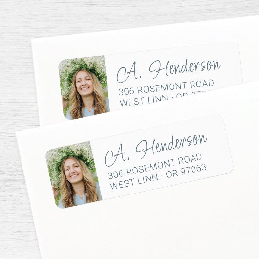 Eenvoudig modern aangepaste foto retour adres etiket