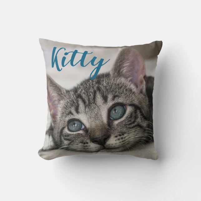 Eenvoudig Modern Aangepaste Kattennaam en Foto  Kussen (Voorkant)