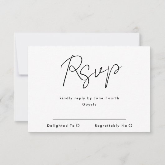 Eenvoudig modern, aangepaste namen zwart withuweli RSVP kaartje (Voorkant)