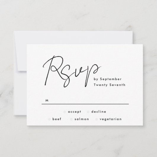 Eenvoudig modern, aangepaste namen zwart withuweli RSVP kaartje (Voorkant)