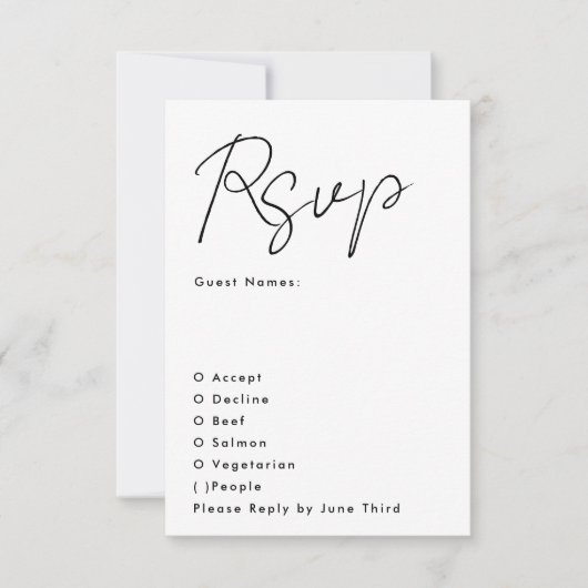 Eenvoudig modern, aangepaste namen zwart withuweli RSVP kaartje (Voorkant)