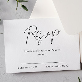 Eenvoudig modern, aangepaste namen zwart withuweli RSVP kaartje