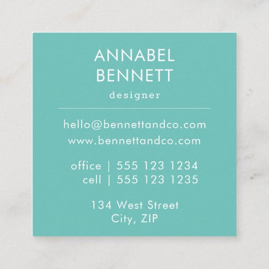 Eenvoudig modern abstract mintgroen vierkante visitekaartje (Achterkant)
