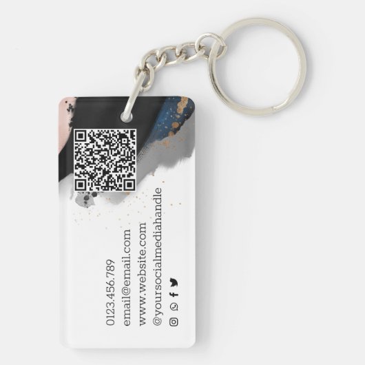 Eenvoudig modern Abstract QR-codeVisitekaartje Sleutelhanger (achterkant)