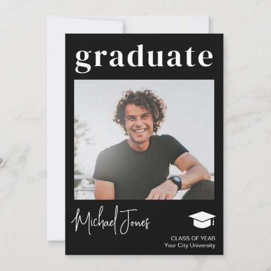 Eenvoudig, modern, afstuderen afstuderen zwart aankondiging (Voorkant)