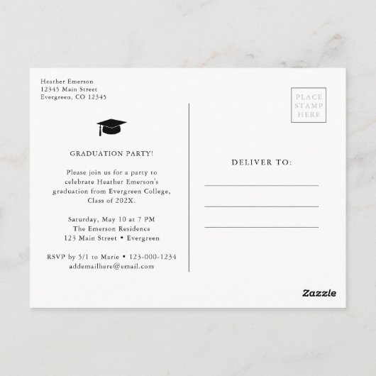 Eenvoudig modern Afstuderen Briefkaart (Achterkant)