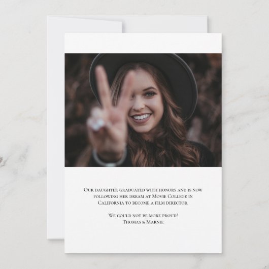 Eenvoudig modern Afstuderen Foto Elegant Script Aankondiging (Achterkant)