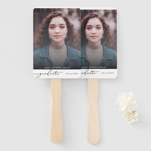 Eenvoudig modern Afstuderen script fotofeest Handwaaier (Voorkant en achterkant)