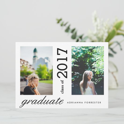 Eenvoudig Modern Afstuderen twee foto's Kaart (Staand voorkant)