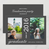 Eenvoudig modern Afstuderen twee foto's met zwarte Kaart (Voorkant / Achterkant)