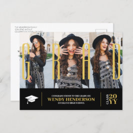 Eenvoudig Modern Afstuderen zwart 3 foto aankondig Briefkaart