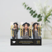 Eenvoudig Modern Afstuderen zwart 3 foto aankondig Briefkaart (Staand voorkant)