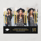 Eenvoudig Modern Afstuderen zwart 3 foto aankondig Briefkaart (Voorkant)