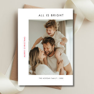 Eenvoudig modern alles is helder rood kerstfoto feestdagenkaart