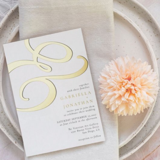 Eenvoudig modern Ampersand Wedding Black Gold Folie Uitnodiging