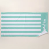 Eenvoudig Modern Aqua Stripes Monogram Strandlaken (Voorkant)