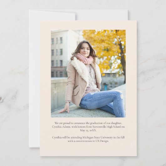 Eenvoudig Modern Arch Foto Beige Afstuderen Aankondiging (Achterkant)