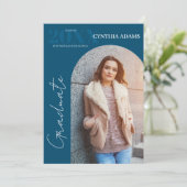 Eenvoudig Modern Arch Foto Blauw Afstuderen Aankondiging (Staand voorkant)