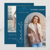 Eenvoudig Modern Arch Foto Blauw Afstuderen Aankondiging (Voorkant / Achterkant)