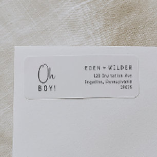 Eenvoudig Modern Baby shower Oh Boy Retouradres Etiket