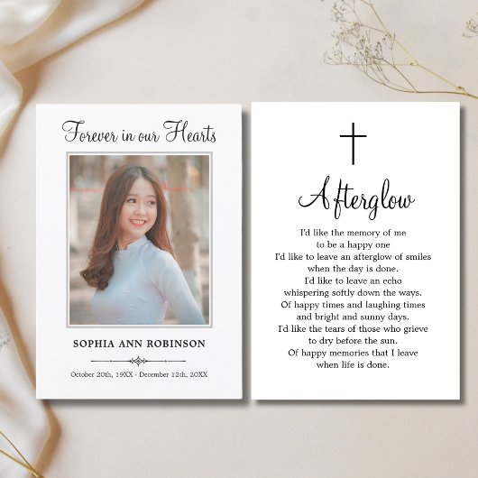 Eenvoudig modern begrafenisfotoherdenkingsgebed kaart