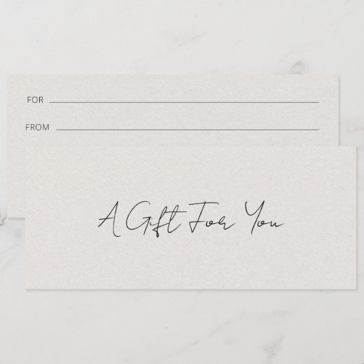 Eenvoudig modern beige legant cadeaubon (Voorkant / Achterkant)