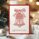 Eenvoudig Modern  Bell Vrolijk Kerstrood Feestdagen Kaart<br><div class="desc">Deze eenvoudige,  stijlvolle kerstwenskaart is voorzien van een  lijn tekening bel met een boog in rood over een off witte achtergrond. Gemakkelijk te personaliseren voor gedenkwaardige groeten voor familie en vrienden.</div>