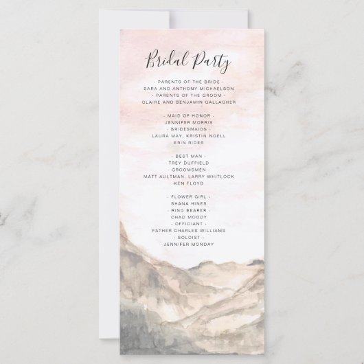 Eenvoudig Modern Berg Watercolor Trouwprogramma (Achterkant)