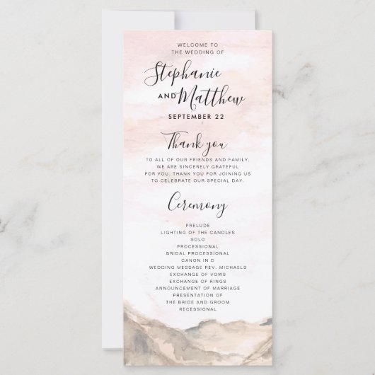 Eenvoudig Modern Berg Watercolor Trouwprogramma (Voorkant)