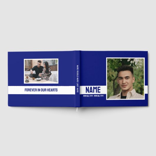 Eenvoudig Modern Blauw 2 Foto Viering van het Leve Gastenboek (Volledig)