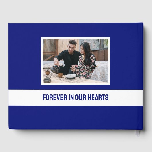 Eenvoudig Modern Blauw 2 Foto Viering van het Leve Gastenboek (Achterkant)