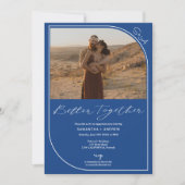 Eenvoudig modern blauw 2 foto's verloving aankondiging (Voorkant)