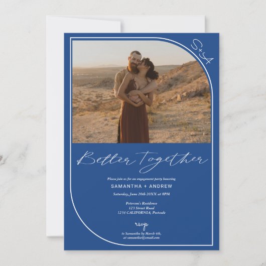 Eenvoudig modern blauw 2 foto's verloving aankondiging (Voorkant)