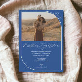 Eenvoudig modern blauw 2 foto's verloving aankondiging