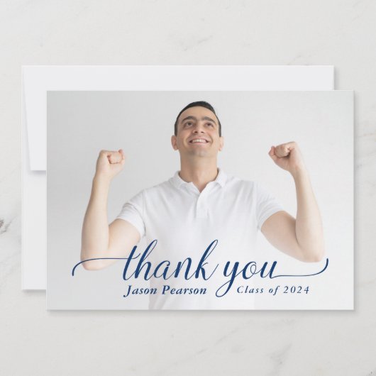 Eenvoudig modern blauw Afstuderen Hartelijk dank Bedankkaart (Voorkant)