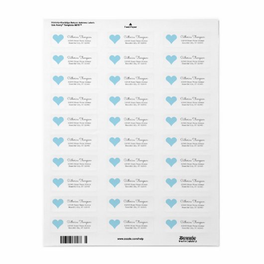 Eenvoudig Modern Blauw Aqua Hart Girly Script Naam Etiket (Full Sheet)