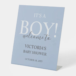 Eenvoudig Modern Blauw Baby shower voor Jongens We Reclamebord Met Voetstuk
