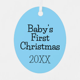 Eenvoudig Modern Blauw Baby's Eerste Kerstjaar Metalen Ornament