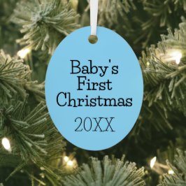 Eenvoudig Modern Blauw Baby's Eerste Kerstjaar Metalen Ornament