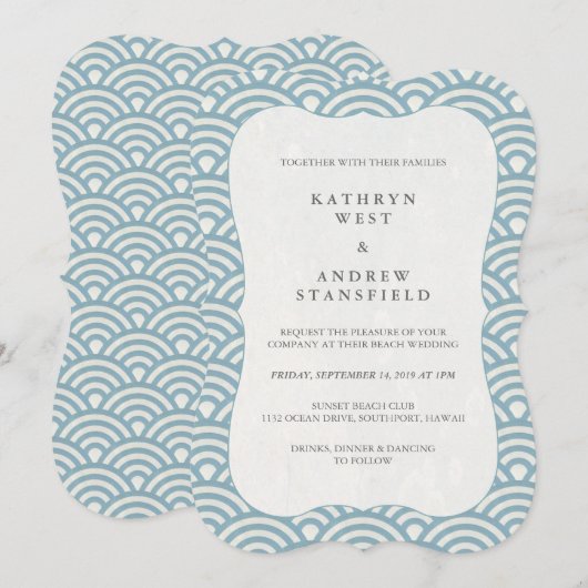 Eenvoudig modern blauw en wit golfpatroon kaart (Voorkant / Achterkant)