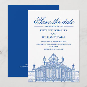 Eenvoudig modern blauw en wit sparen de Datum Kaart