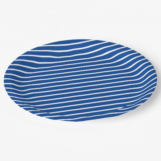 Eenvoudig modern blauw en wit Stripe patroon Papieren Bordje (Gekanteld)