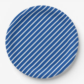 Eenvoudig modern blauw en wit Stripe patroon Papieren Bordje (Voorkant)