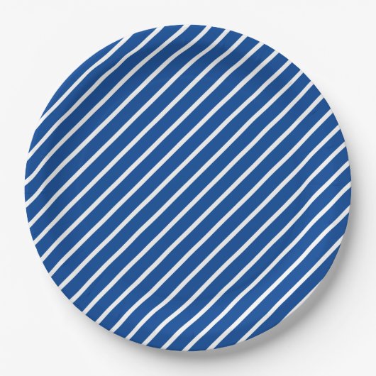 Eenvoudig modern blauw en wit Stripe patroon Papieren Bordje (Voorkant)