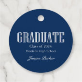 Eenvoudig modern blauw foto Afstuderen Bedankjes Labels (Achterkant)