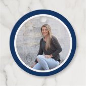 Eenvoudig modern blauw foto Afstuderen Bedankjes Labels (Voorkant)