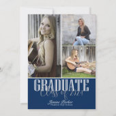 Eenvoudig Modern Blauw Fotoafstudeerfeest Kaart (Achterkant)