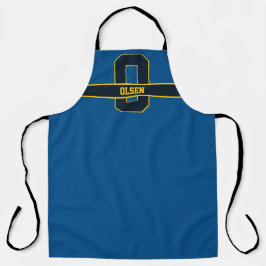 Eenvoudig modern blauw geel, gepersonaliseerd mono schort