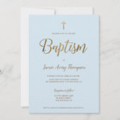 Eenvoudig Modern Blauw Goud Kruis Doop Kaart (Voorkant)